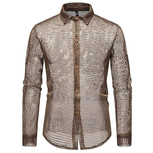 Long-Sleeve Hollow Button-Up Shirt