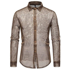 Long-Sleeve Hollow Button-Up Shirt
