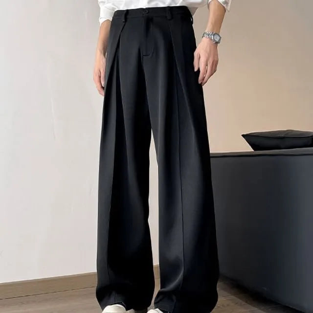 Mid Rise Plain Pleated Wide Leg Dress Pants