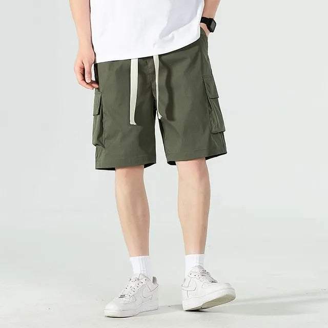 Mid Rise Plain Cargo Shorts