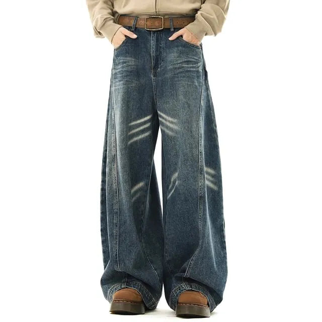 Mid Rise Washed Wide Leg Jeans