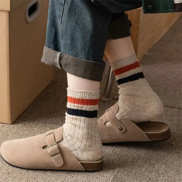 Striped Ribbed Crew Socks