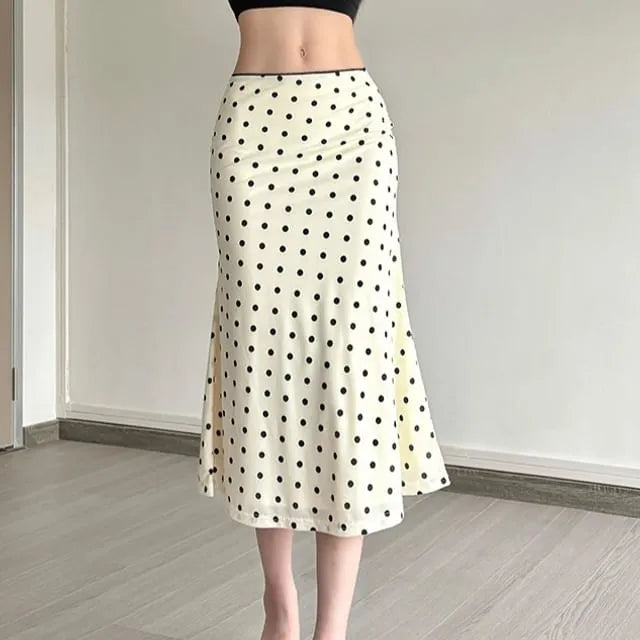 Low Rise Dotted Midi Pencil Skirt