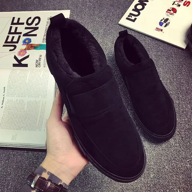 Platform Panel Fleece-Lined Faux Suede Slip Ons