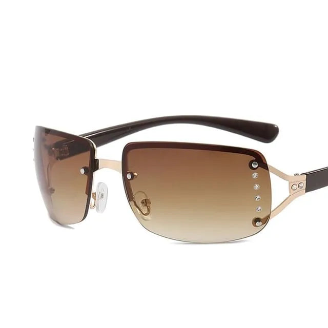 Rhinestone Rimless Rectangle Sunglasses