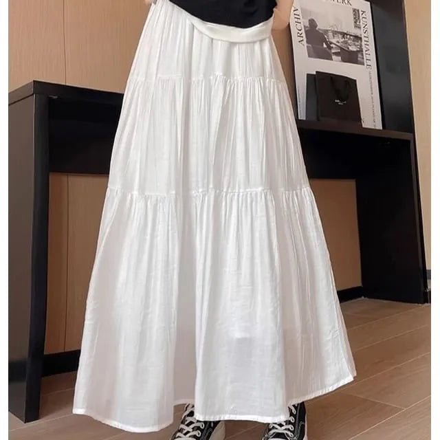 High Waist Striped Midi A-Line Tiered Skirt