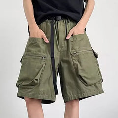 Mid Rise Plain Wide Leg Cargo Shorts