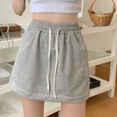 Drawstring Waist Plain Mini Skort