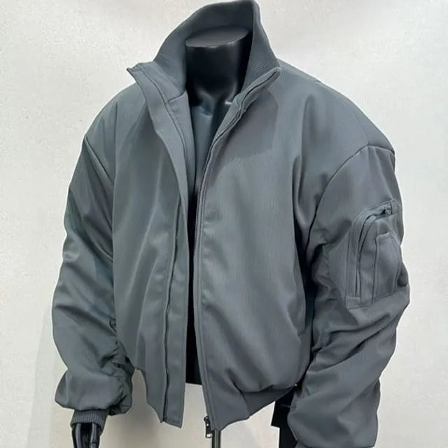 Stand Collar Plain Zip Bomber Light Jacket