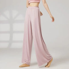 Elastic Waist Plain Dance Wide Leg Pants
