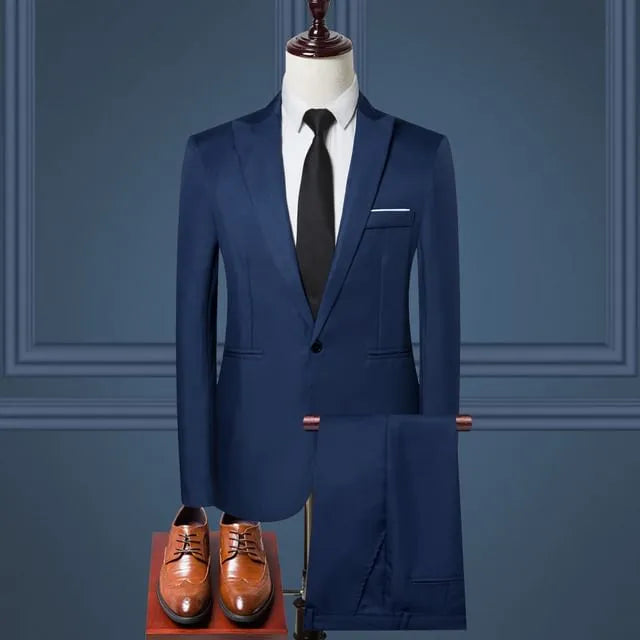Set: Peak Lapel Single-Button Blazer + Tapered Dress Pants