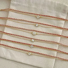 Rhinestone Layered S925 Sterling Silver String Bracelet (Various Designs)