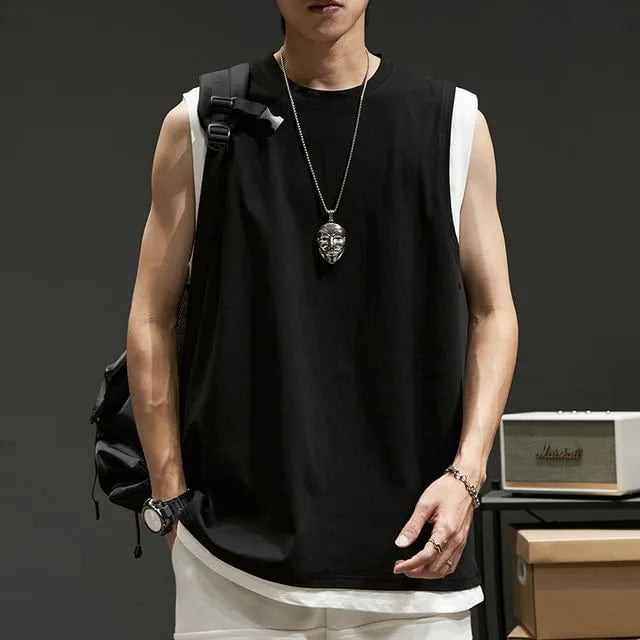 Crew Neck Plain Contrast Trim Tank Top