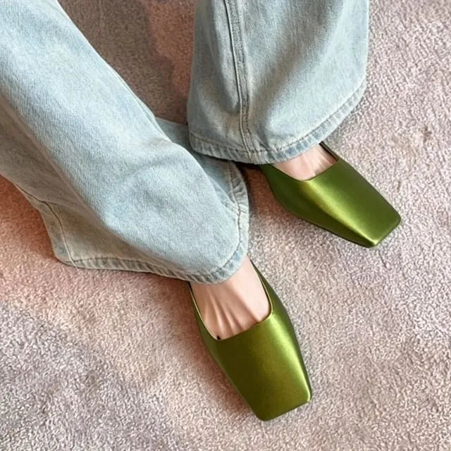 Square Toe Low Heel Mules