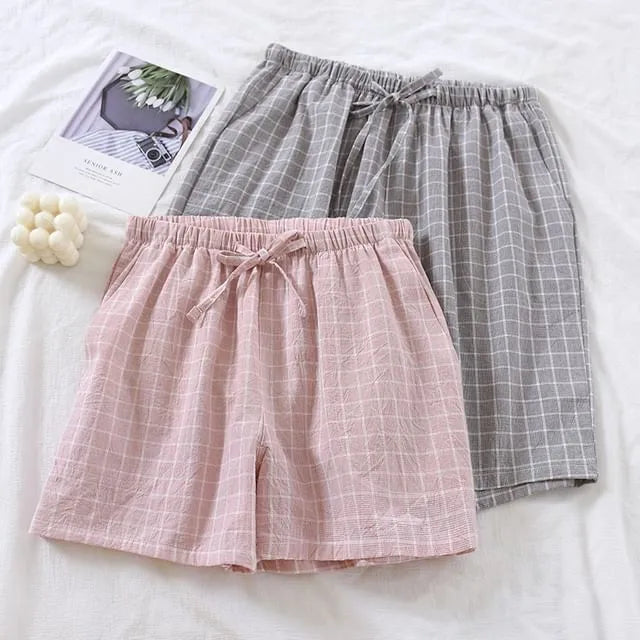 Couple Matching Drawstring Waist Plaid Lounge Shorts (Various Designs)