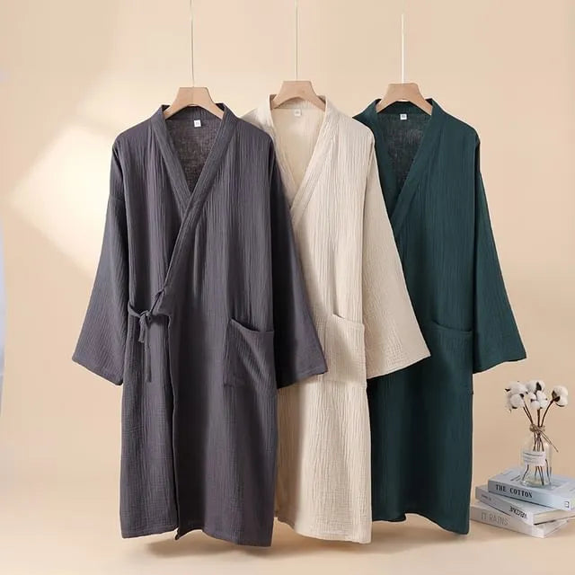Couple Matching V-Neck Plain Sashed Kimono Robe (Various Designs)