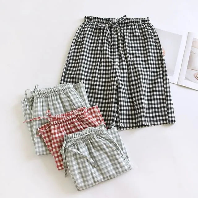 Couple Matching Drawstring Waist Plaid Lounge Shorts (Various Designs)
