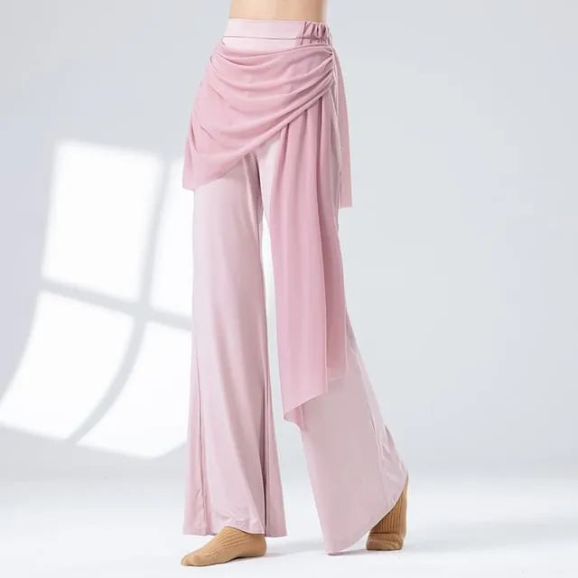 High Waist Plain Shirred Dance Wide Leg Pants