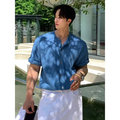 Band-Collar Short-Sleeve Knit Shirt