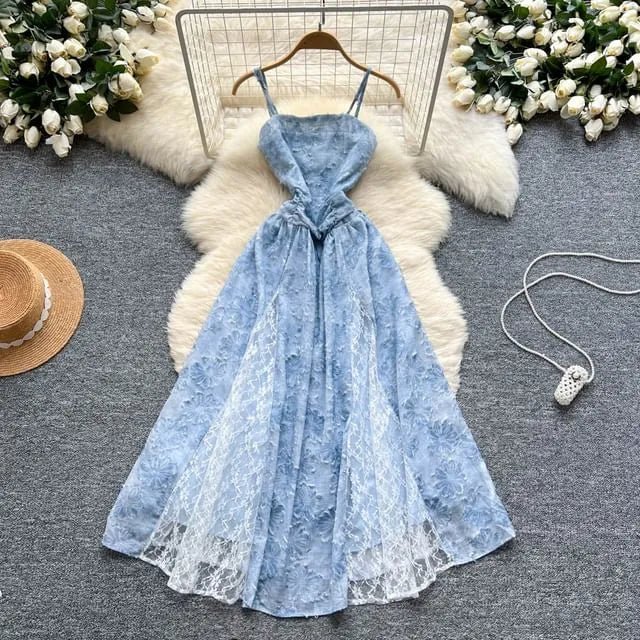 Spaghetti Strap Lace Maxi A-Line Dress
