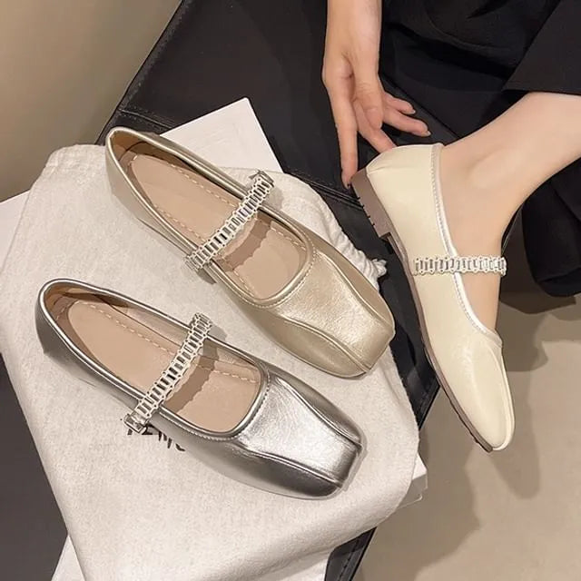 Square Toe Rhinestone Mary Jane Shoes