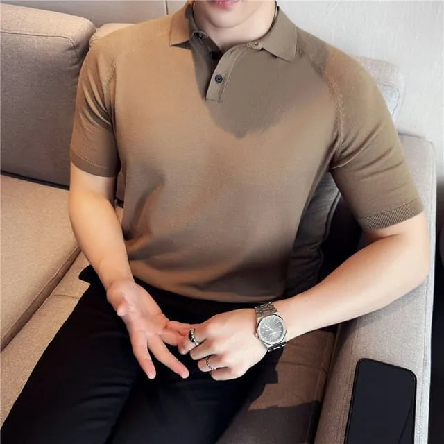 Short Sleeve Plain Knit Polo Top