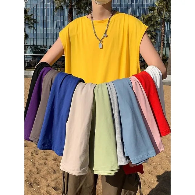 Sleeveless Crew Neck Plain T-Shirt