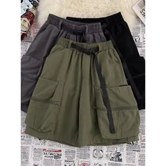 Mid Rise Web Belt Plain Cargo Shorts