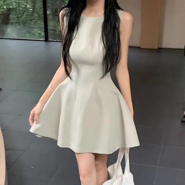 Sleeveless Round Neck Plain Mini A-Line Dress