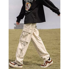 Mid Rise Plain Cargo Straight Leg Pants