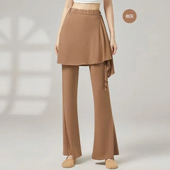 High Waist Plain Skirt Overlay Flared Dance Pants