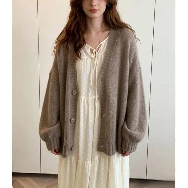 V-Neck Plain Button Up Cardigan