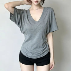Batwing-Sleeve V-Neck Plain Slim Fit T-Shirt