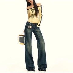 Low Waist Washed Wide Leg Jeans (Various Designs)