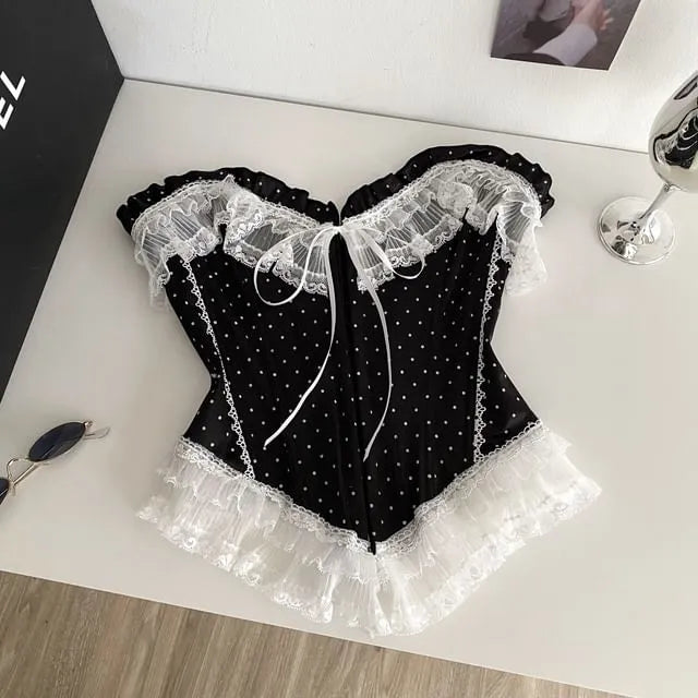 Sweetheart Neck Dotted Bustier Top