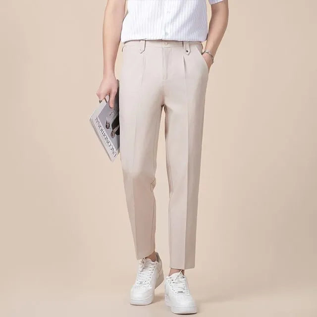 Mid Rise Plain Crop Straight Leg Pants