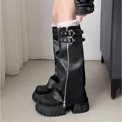 Lace-Up Platform Chunky Heel Short Boots