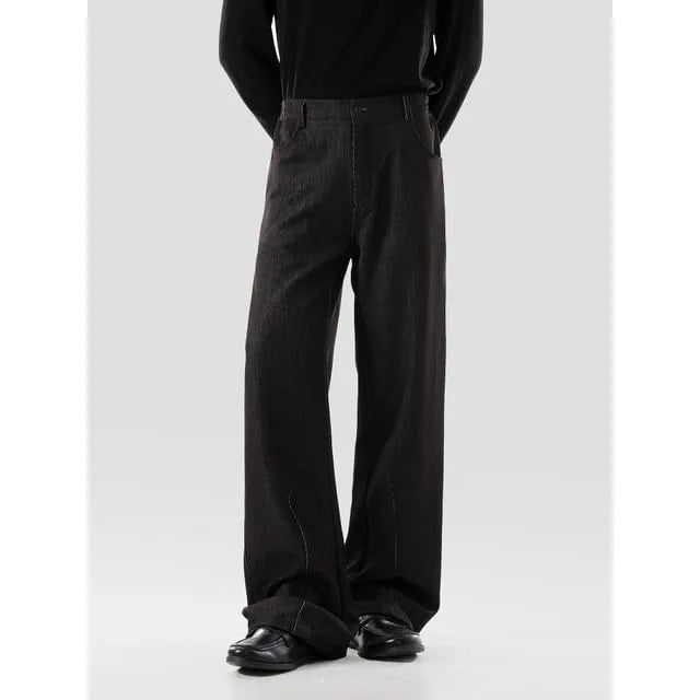 Mid Rise Plain Wide Leg Pants