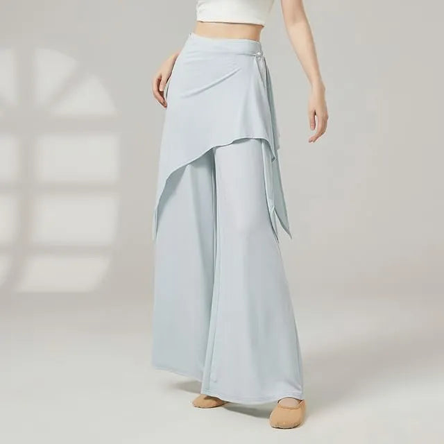 High Waist Plain Dance Skirt Overlay Wide Leg Pants