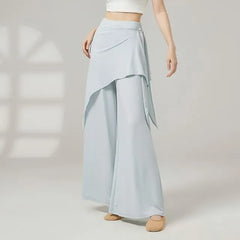 High Waist Plain Dance Skirt Overlay Wide Leg Pants
