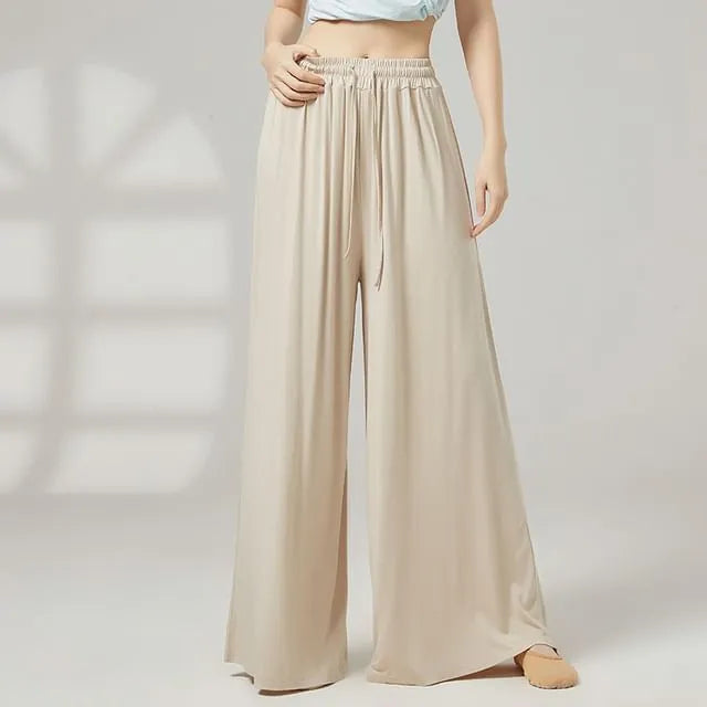 Elastic Waist Plain Dance Wide Leg Pants