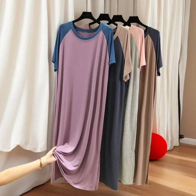 Short-Sleeve Crewneck Raglan Maxi T-Shirt Dress