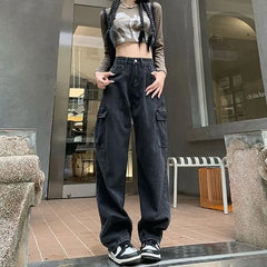 High Waist Washed Straight-Fit Jeans