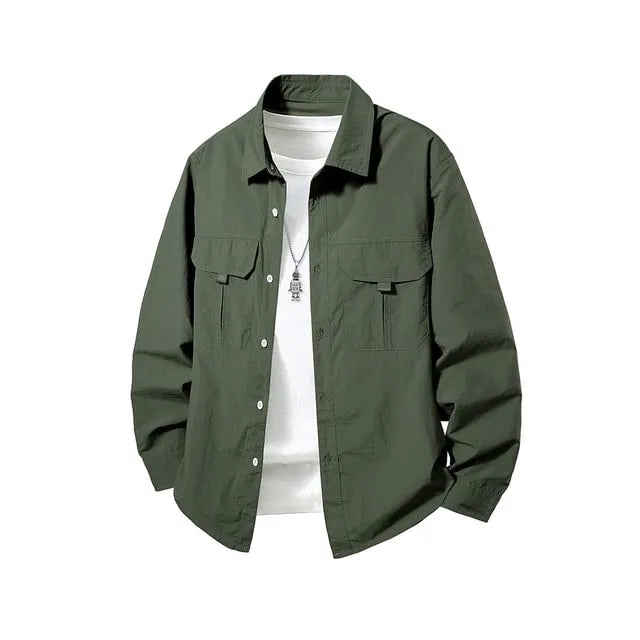 Long-Sleeve Button-Up Plain Shirt