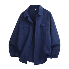 Long-Sleeve Button-Up Plain Textured Shirt