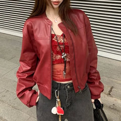 Faux Leather Zip-Up Crop Jacket
