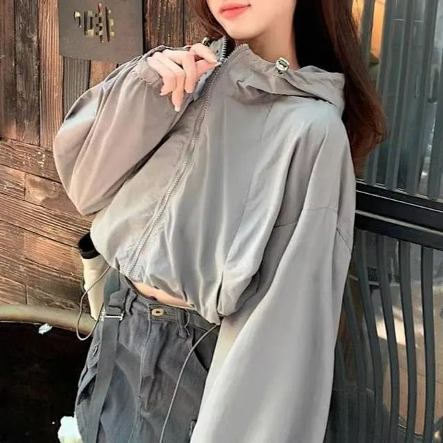 Plain Hooded Zip Windbreaker
