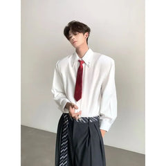 Long-Sleeve Collared Neck Tie Shirt