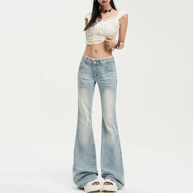 Low Waist Washed Flared Jeans