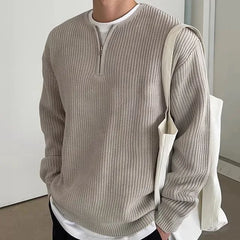 Long-Sleeve Half Zip Plain Knit Top
